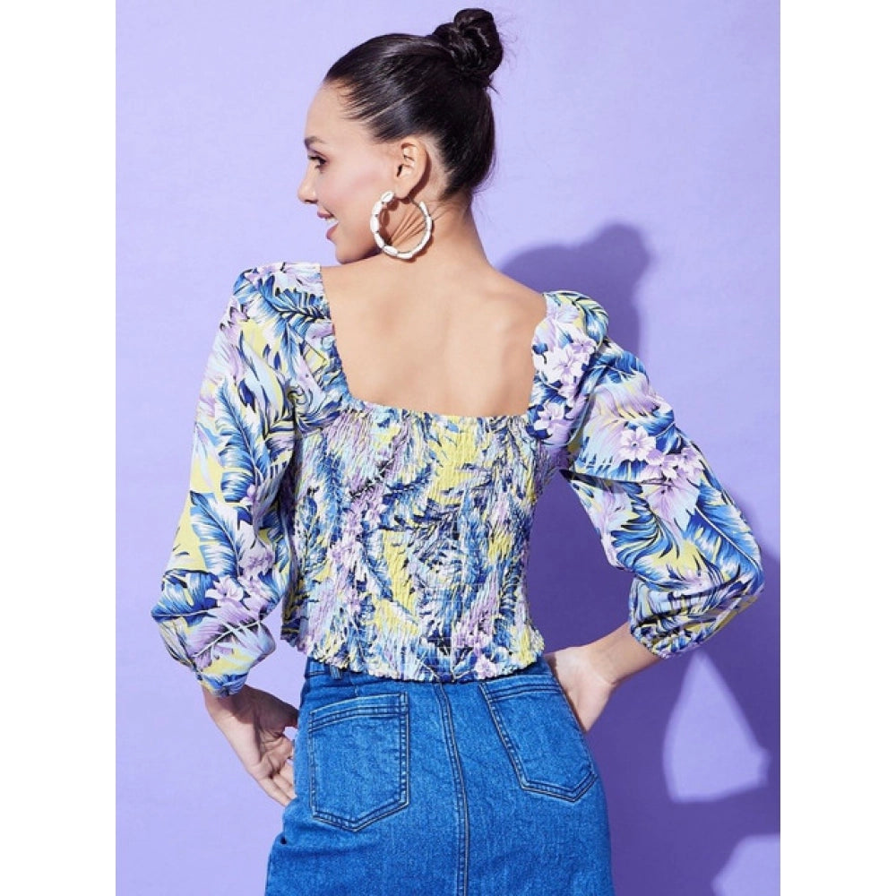 Women'S Polyester Floral Long Sleeves Top (Multicolor)