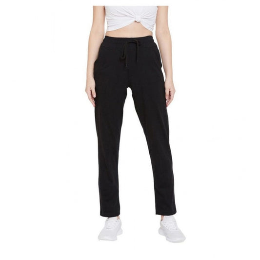 Women'S Cotton Solid Elasticated Track Pants (Black)