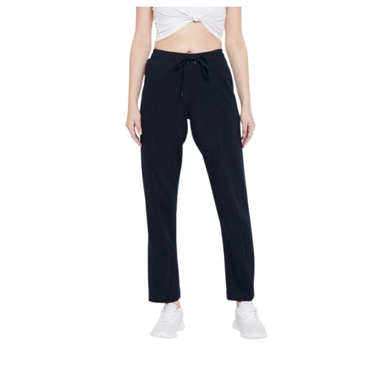 Women'S Cotton Solid Elasticated Track Pants (Navy)