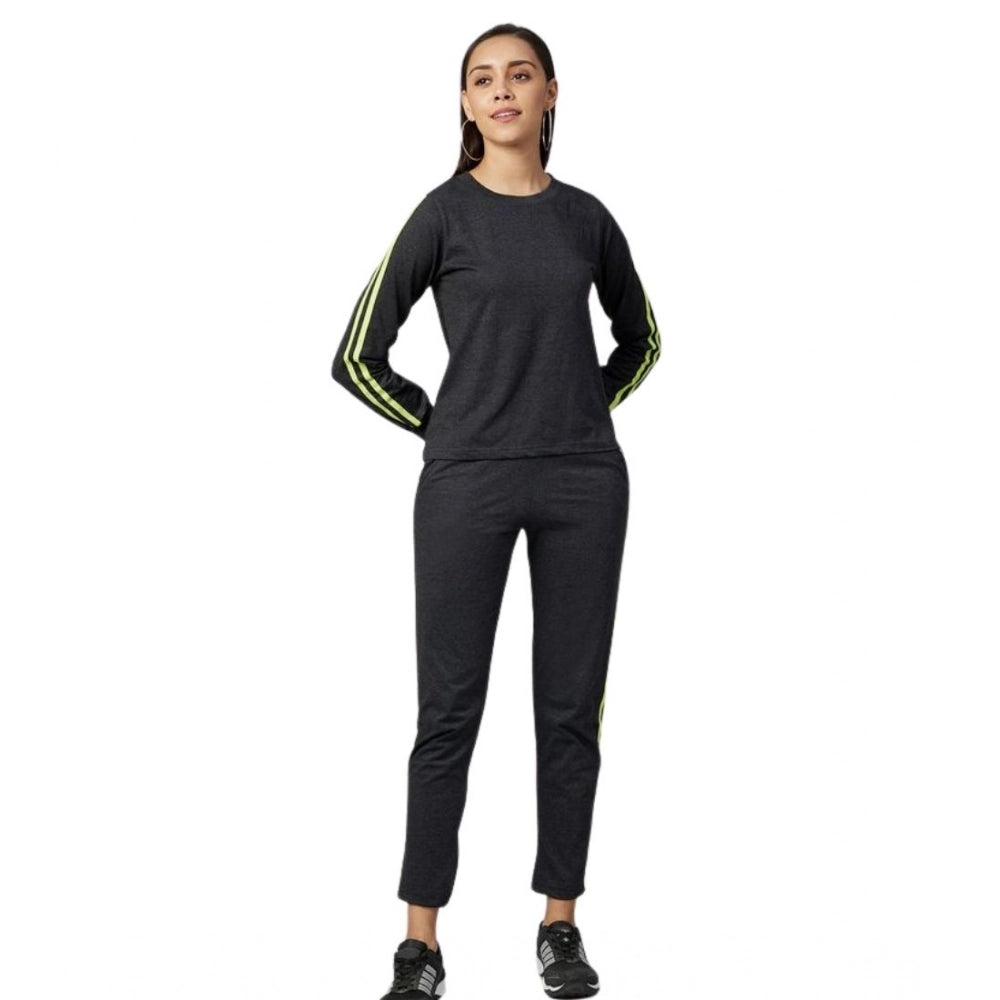 Women'S Cotton Solid Long Sleeves Tracksuit (Dark Grey - Green