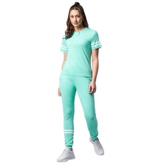 Women'S Cotton Striped Short Sleeve Tracksuit (Green)