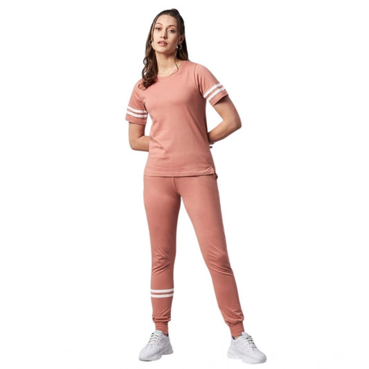 Women'S Cotton Striped Short Sleeve Tracksuit (Pink)