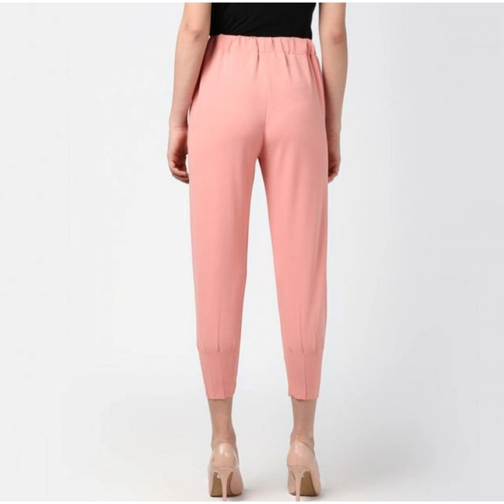 Women'S Polyester Solid Elasticated Trousers (Pink)