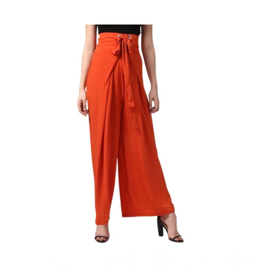 Women'S Polyester Solid Smocked Trousers (Orange)