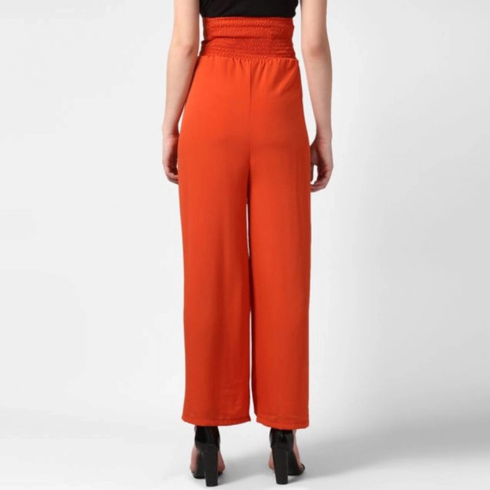 Women'S Polyester Solid Smocked Trousers (Orange)