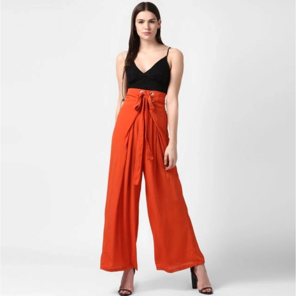 Women'S Polyester Solid Smocked Trousers (Orange)