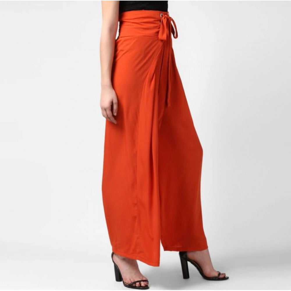 Women'S Polyester Solid Smocked Trousers (Orange)