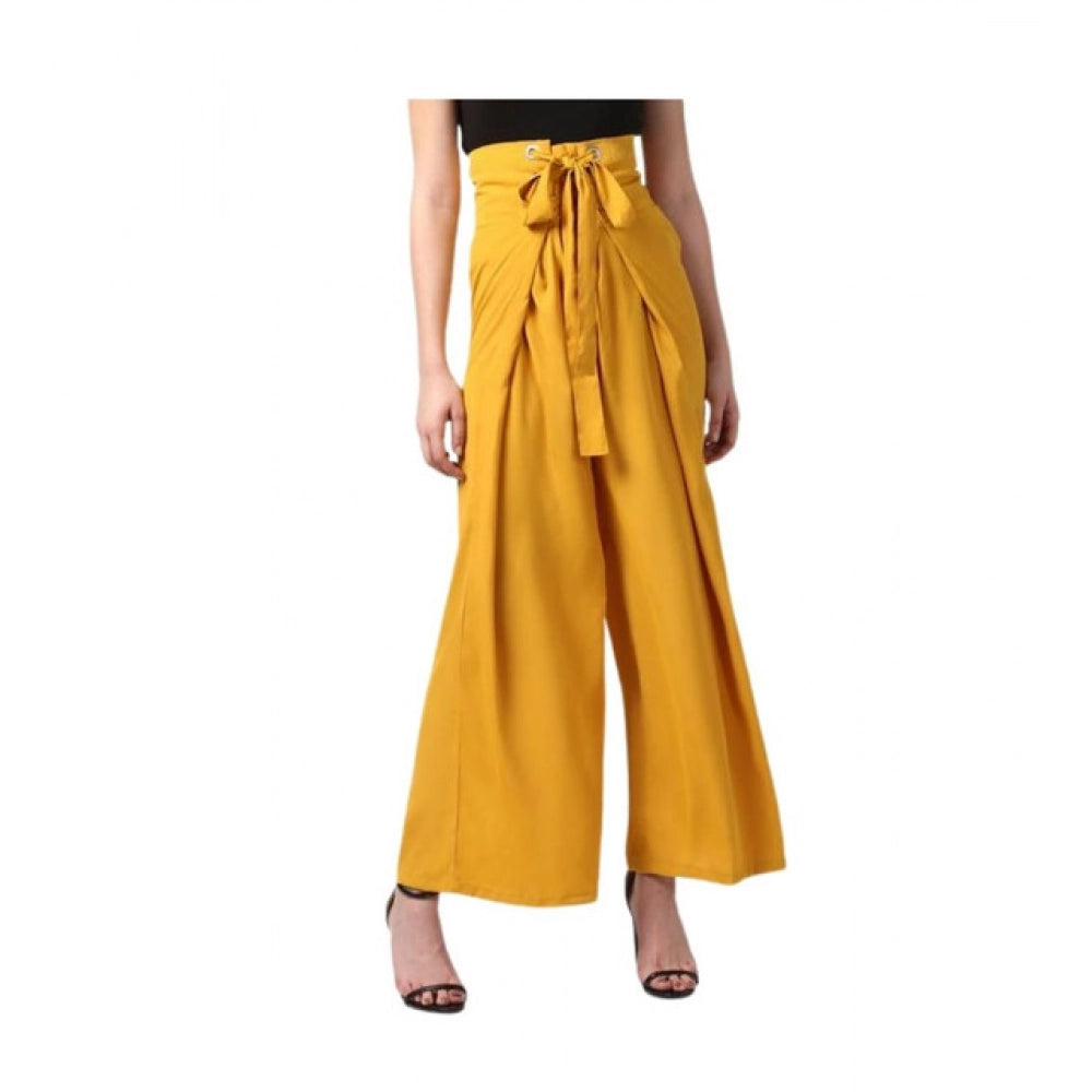 Women'S Polyester Solid Smocked Trousers (Yellow)