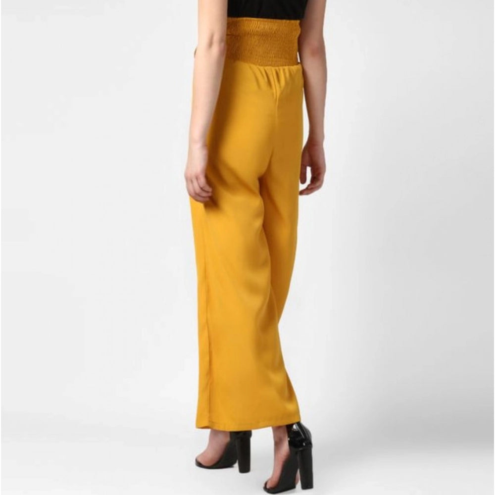 Women'S Polyester Solid Smocked Trousers (Yellow)