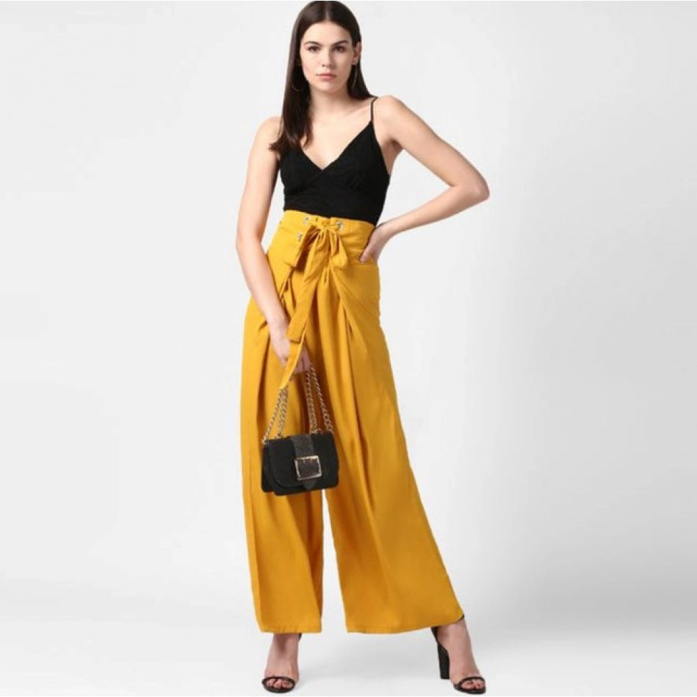 Women'S Polyester Solid Smocked Trousers (Yellow)