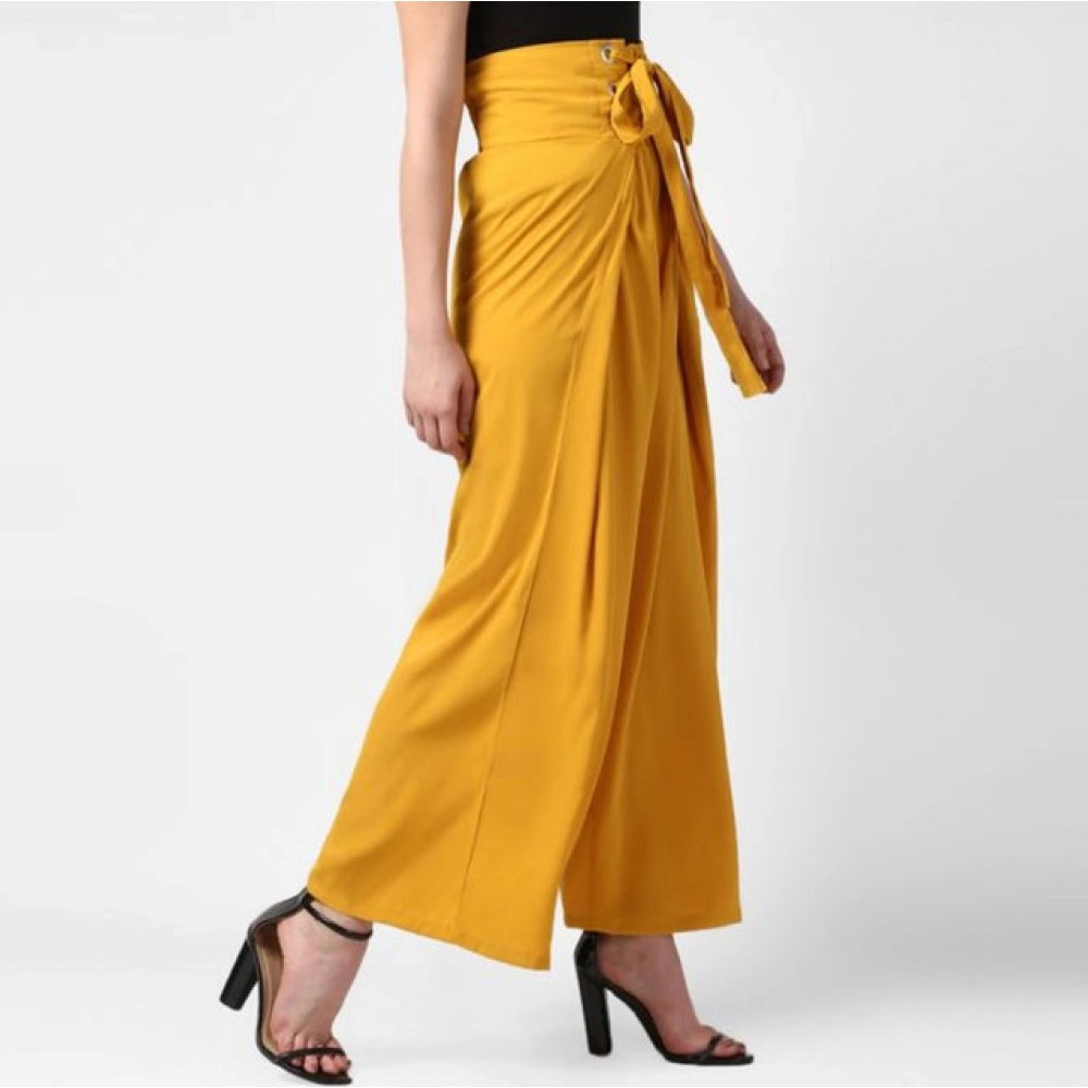 Women'S Polyester Solid Smocked Trousers (Yellow)