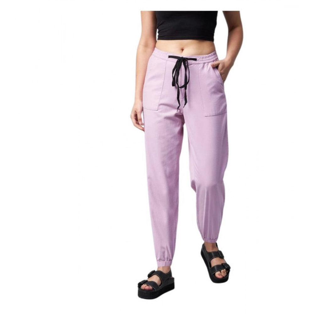 Women'S Coton Twill Solid Elasticated Trousers (Lavender)
