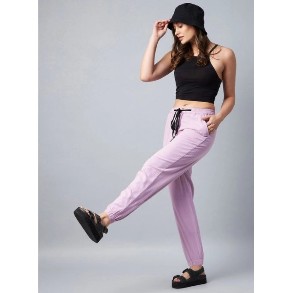 Women'S Coton Twill Solid Elasticated Trousers (Lavender)