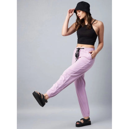 Women's Coton Twill Solid Elasticated Trousers (Lavender)