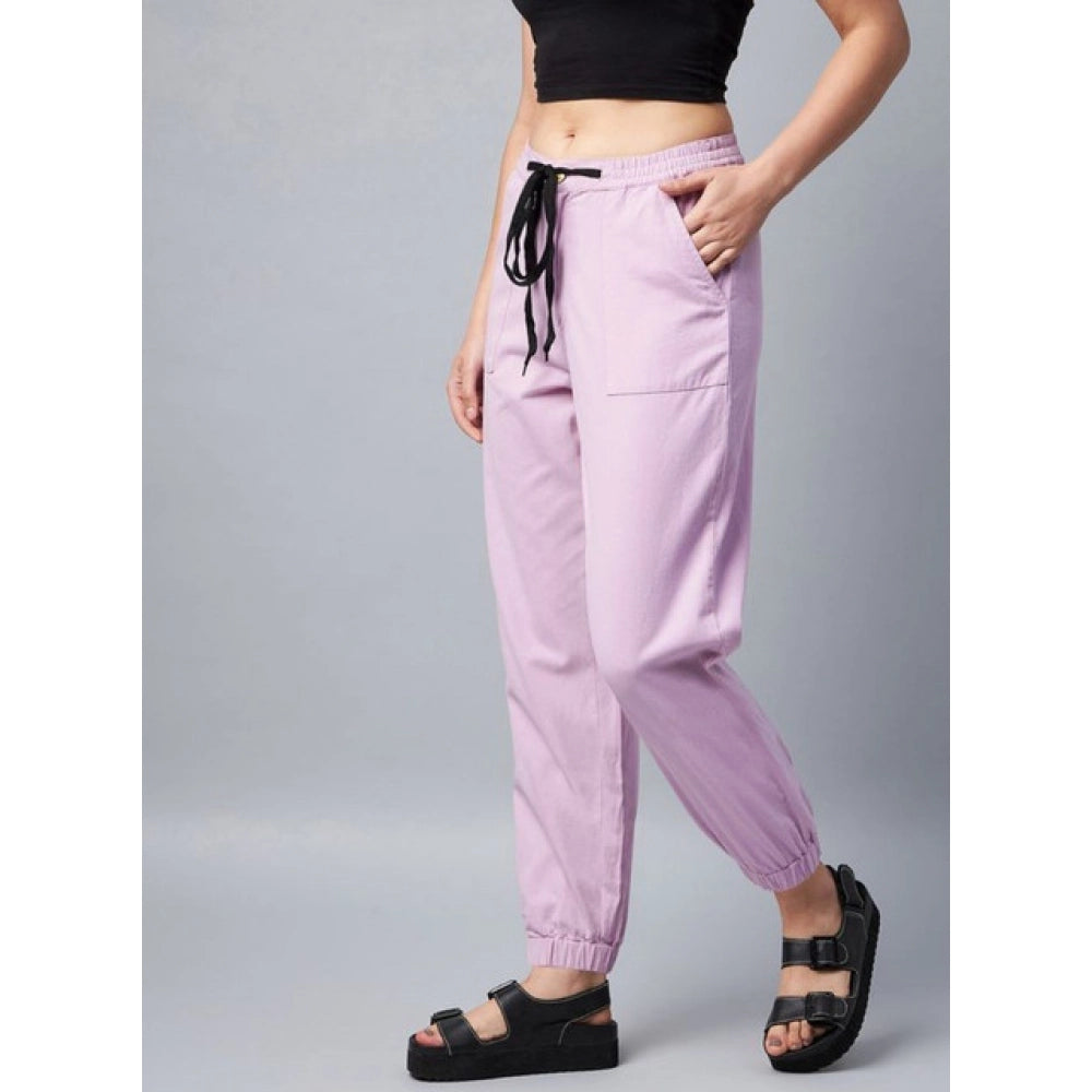Women'S Coton Twill Solid Elasticated Trousers (Lavender)