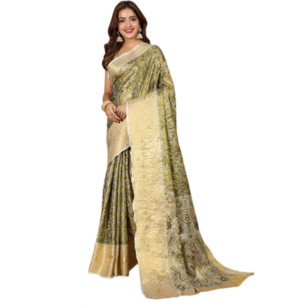 Women's Jacquard Saree With Unstitched Blouse 5.5Mtr (Olive) - VANSHELLE