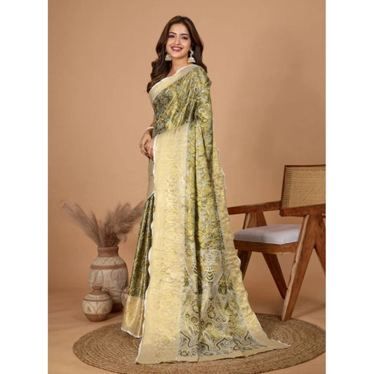 Women's Jacquard Saree With Unstitched Blouse 5.5Mtr (Olive) - VANSHELLE
