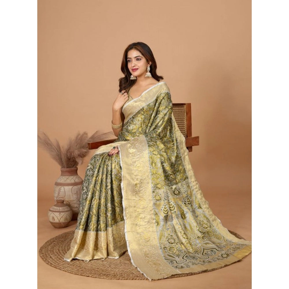 Women's Jacquard Saree With Unstitched Blouse 5.5Mtr (Olive) - VANSHELLE