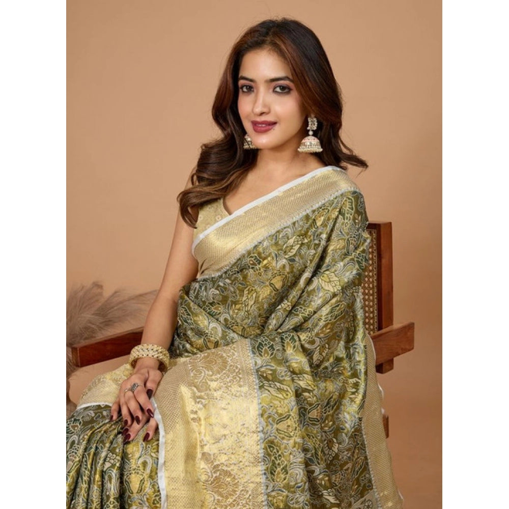 Women's Jacquard Saree With Unstitched Blouse 5.5Mtr (Olive) - VANSHELLE