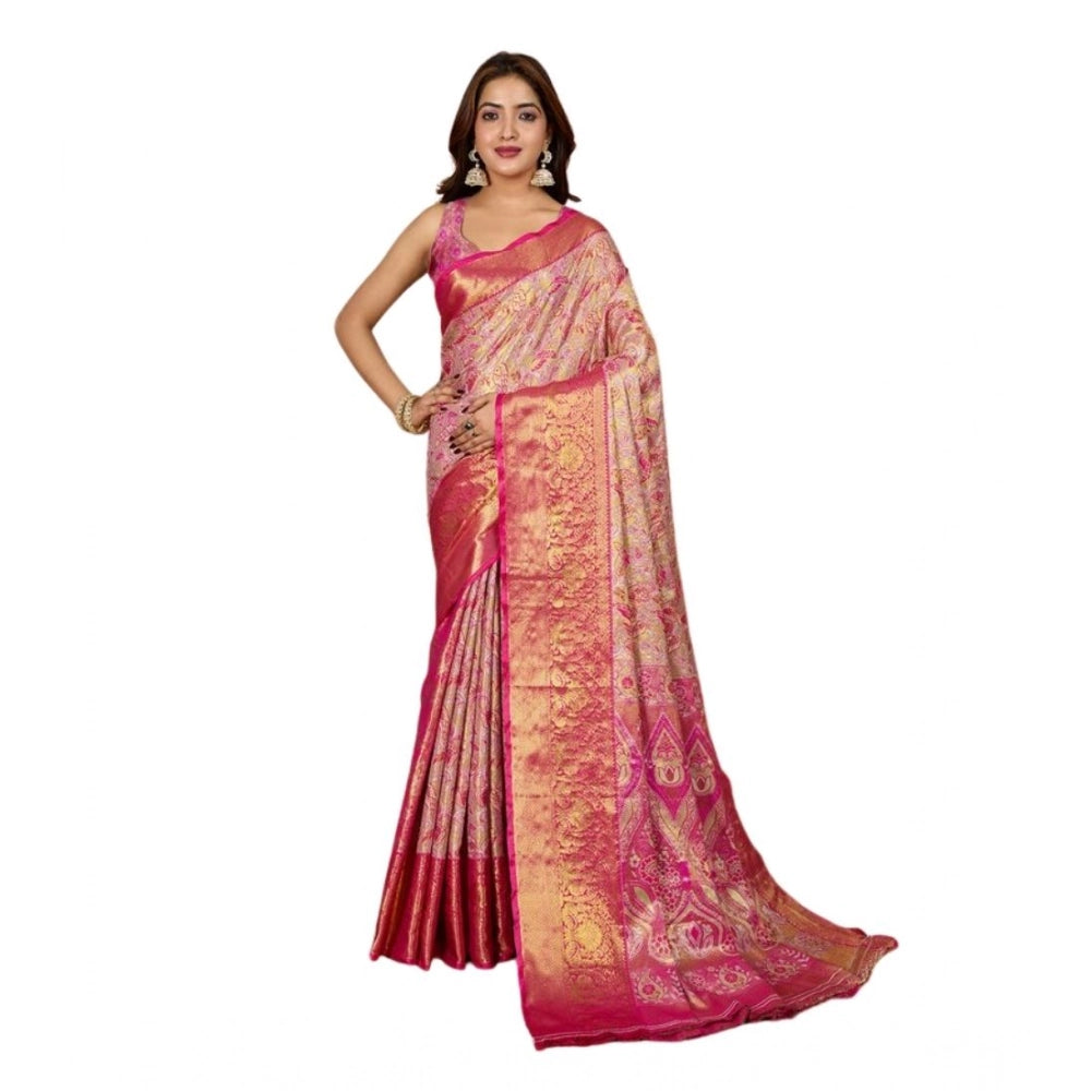 Women's Jacquard Saree With Unstitched Blouse 5.5Mtr (Pink) - VANSHELLE