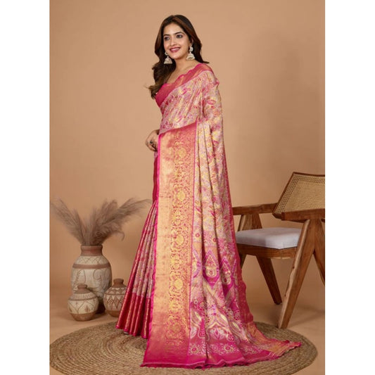 Women's Jacquard Saree With Unstitched Blouse 5.5Mtr (Pink) - VANSHELLE