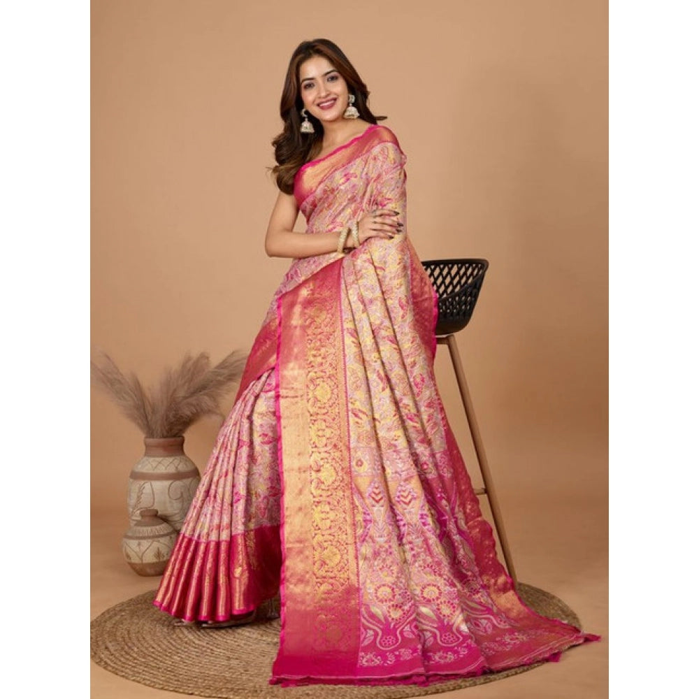 Women's Jacquard Saree With Unstitched Blouse 5.5Mtr (Pink) - VANSHELLE