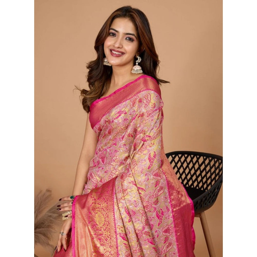 Women's Jacquard Saree With Unstitched Blouse 5.5Mtr (Pink) - VANSHELLE