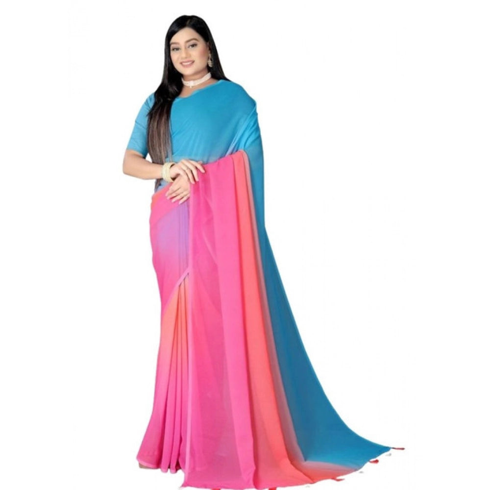 Women's Georgette Floral Printed Saree With Unstitched Blouse 5.5Mtr (Multicolor) - VANSHELLE