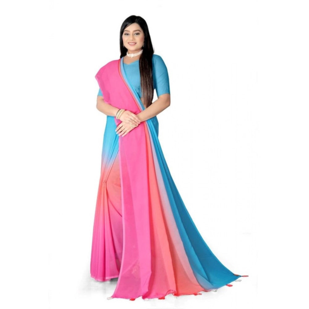Women's Georgette Floral Printed Saree With Unstitched Blouse 5.5Mtr (Multicolor) - VANSHELLE