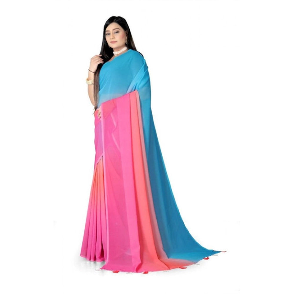 Women's Georgette Floral Printed Saree With Unstitched Blouse 5.5Mtr (Multicolor) - VANSHELLE