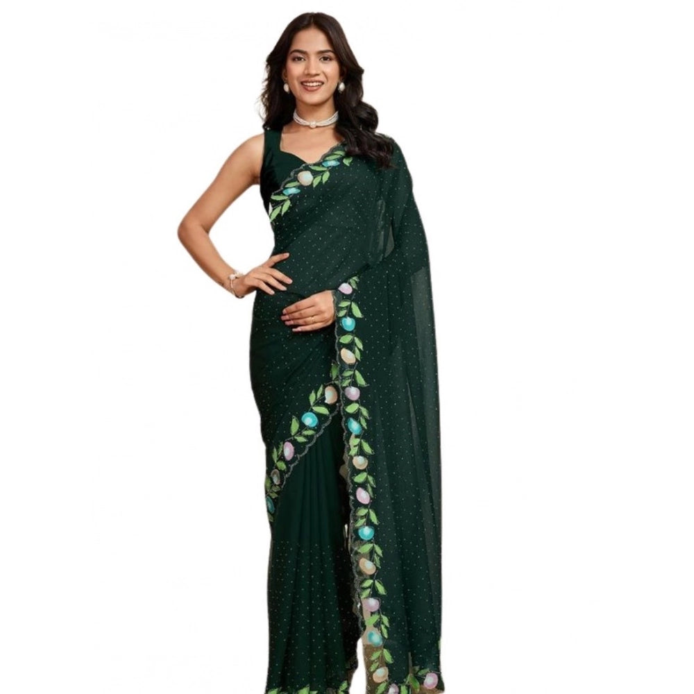 Women's Georgette Printed Saree With Unstitched Blouse 5.5Mtr (Green) - VANSHELLE