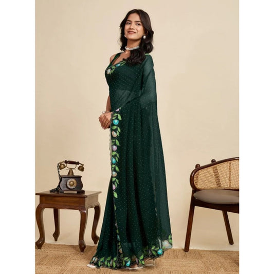 Women's Georgette Printed Saree With Unstitched Blouse 5.5Mtr (Green) - VANSHELLE