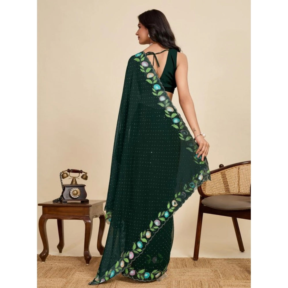 Women's Georgette Printed Saree With Unstitched Blouse 5.5Mtr (Green) - VANSHELLE