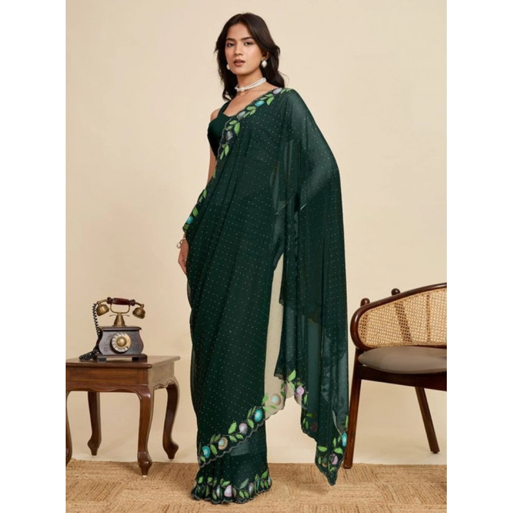 Women's Georgette Printed Saree With Unstitched Blouse 5.5Mtr (Green) - VANSHELLE