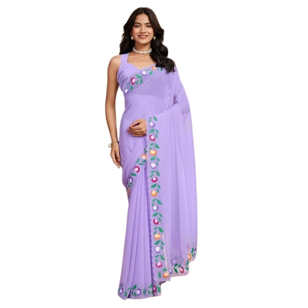 Women's Georgette Printed Saree With Unstitched Blouse 5.5Mtr (Lavender) - VANSHELLE