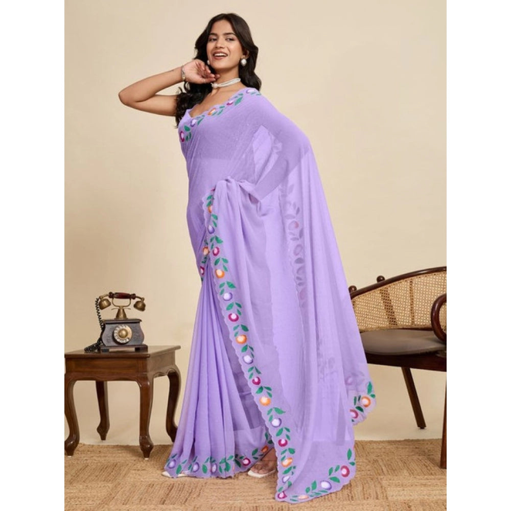Women's Georgette Printed Saree With Unstitched Blouse 5.5Mtr (Lavender) - VANSHELLE