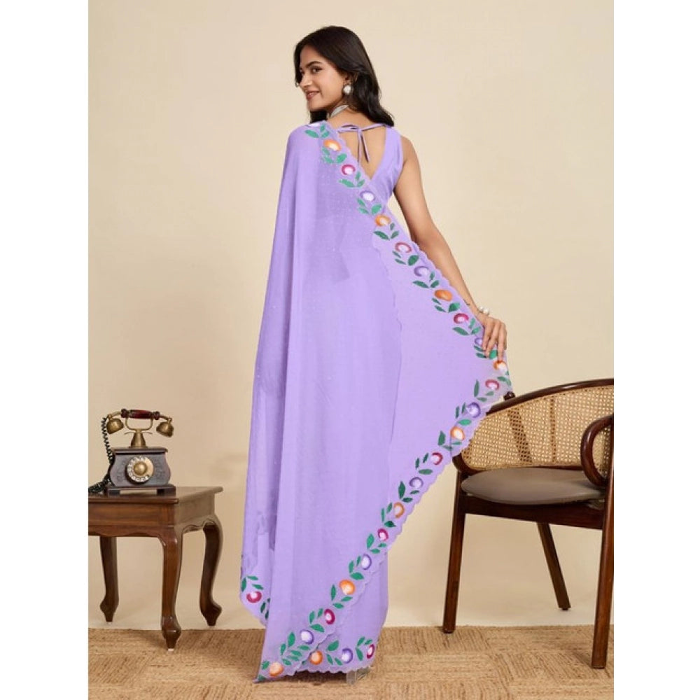 Women's Georgette Printed Saree With Unstitched Blouse 5.5Mtr (Lavender) - VANSHELLE