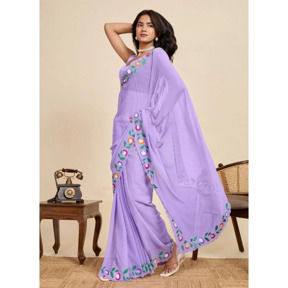 Women's Georgette Printed Saree With Unstitched Blouse 5.5Mtr (Lavender) - VANSHELLE