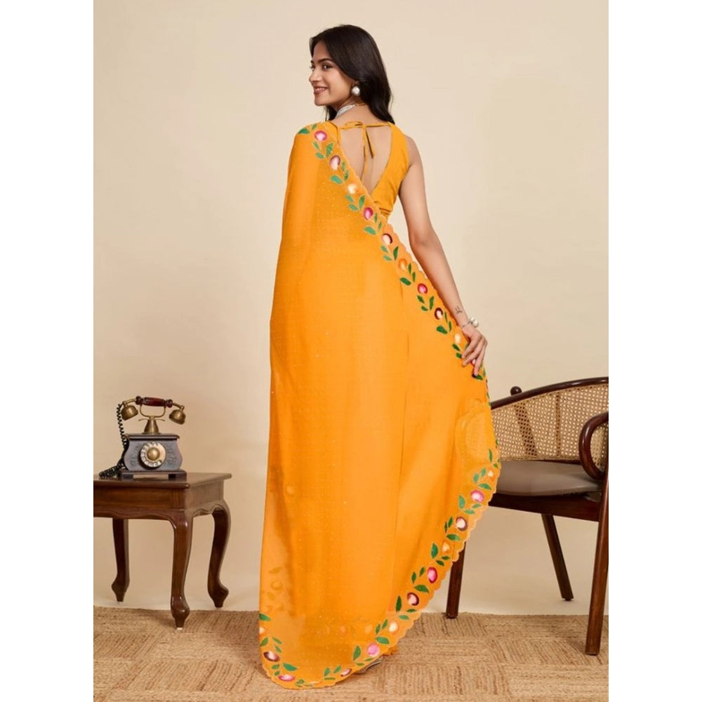 Women's Georgette Printed Saree With Unstitched Blouse 5.5Mtr (Yellow) - VANSHELLE