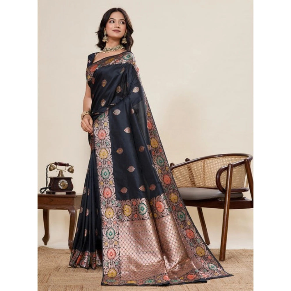 Women's Faux_Banarasi_Silk Woven Saree With Unstitched Blouse 5.5Mtr (Black) - VANSHELLE