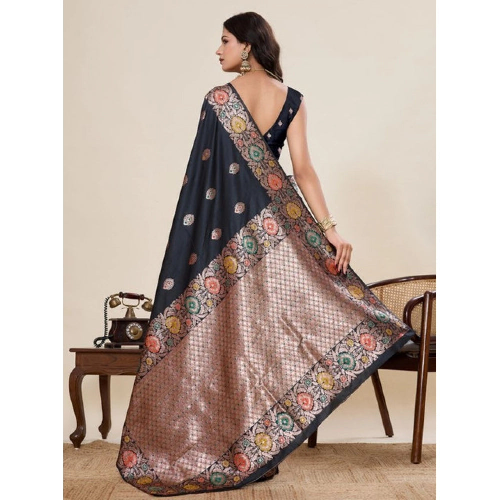 Women's Faux_Banarasi_Silk Woven Saree With Unstitched Blouse 5.5Mtr (Black) - VANSHELLE