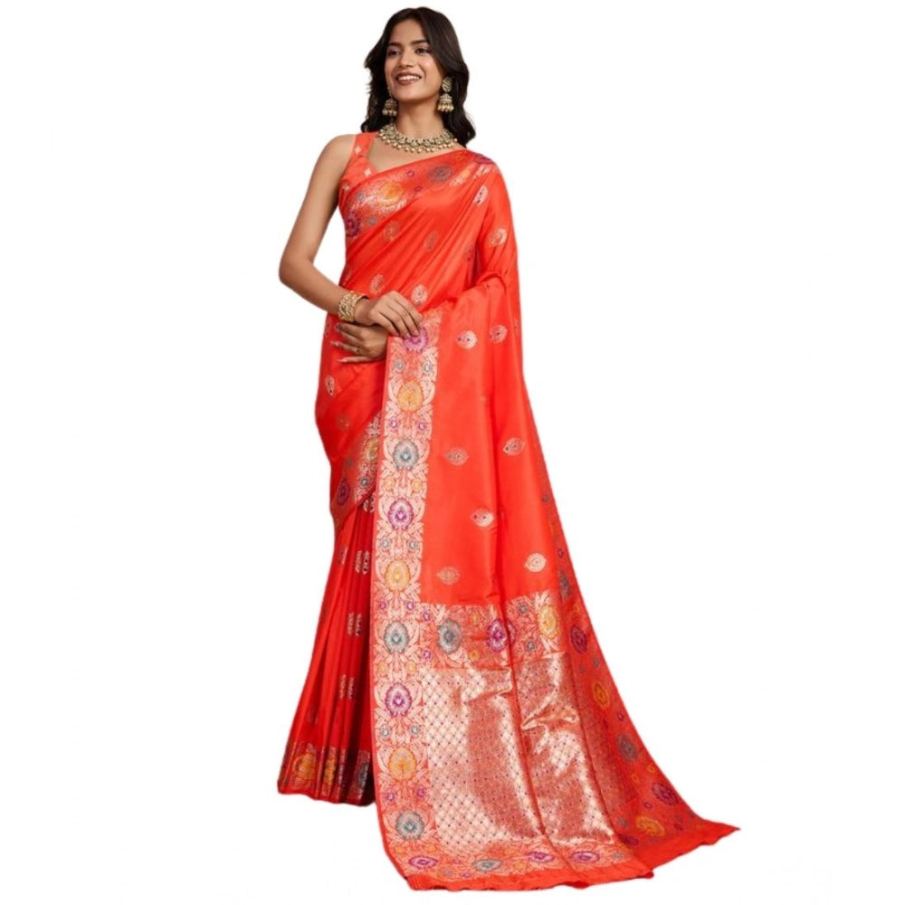 Women's Faux_Banarasi_Silk Woven Saree With Unstitched Blouse 5.5Mtr (Coral) - VANSHELLE