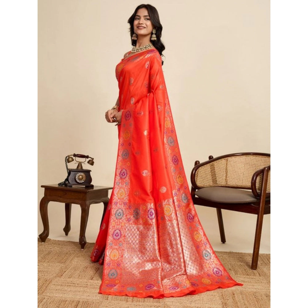 Women's Faux_Banarasi_Silk Woven Saree With Unstitched Blouse 5.5Mtr (Coral) - VANSHELLE