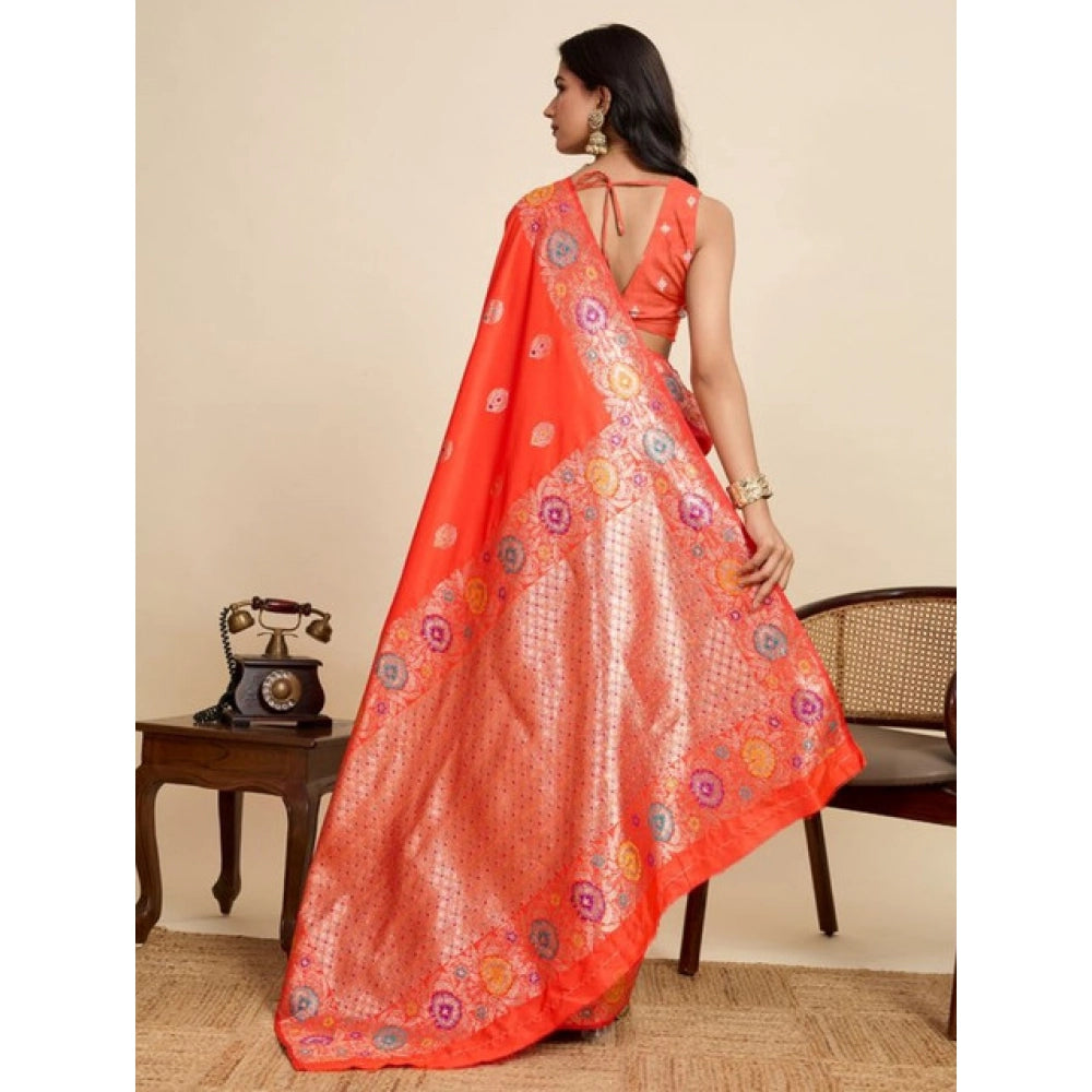 Women's Faux_Banarasi_Silk Woven Saree With Unstitched Blouse 5.5Mtr (Coral) - VANSHELLE