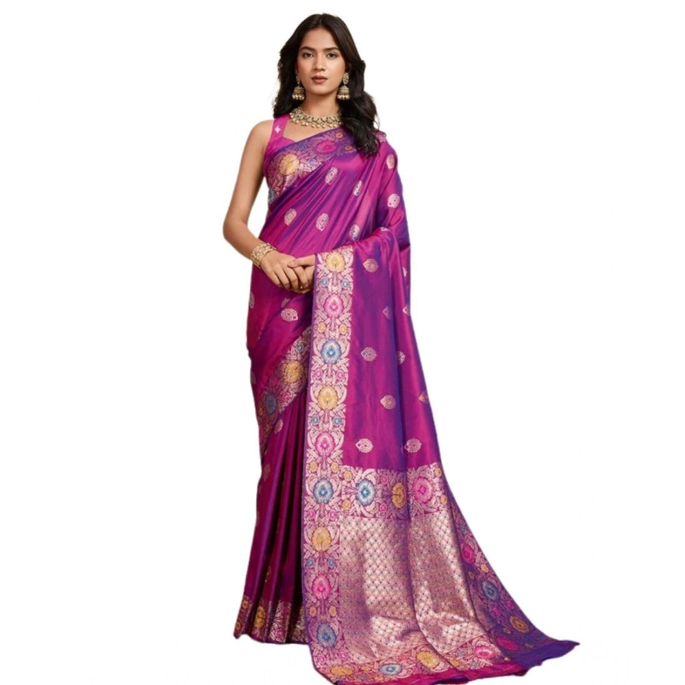 Women's Faux_Banarasi_Silk Woven Saree With Unstitched Blouse 5.5Mtr (Magenta) - VANSHELLE