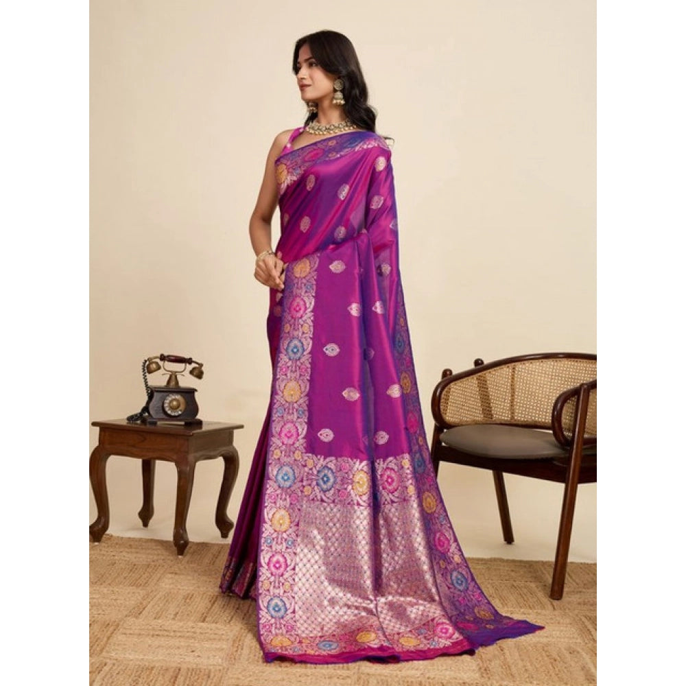 Women's Faux_Banarasi_Silk Woven Saree With Unstitched Blouse 5.5Mtr (Magenta) - VANSHELLE