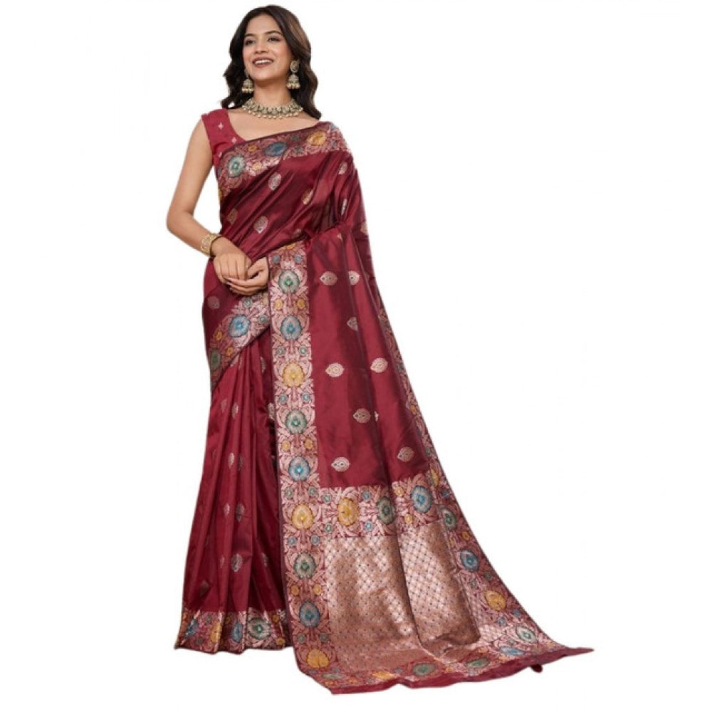 Women's Faux_Banarasi_Silk Woven Saree With Unstitched Blouse 5.5Mtr (Maroon) - VANSHELLE