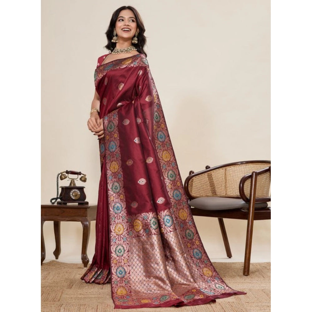 Women's Faux_Banarasi_Silk Woven Saree With Unstitched Blouse 5.5Mtr (Maroon) - VANSHELLE