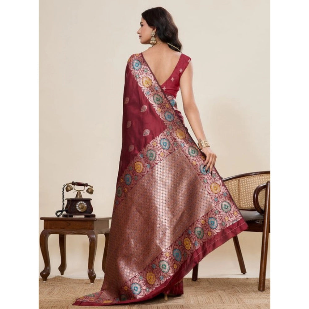 Women's Faux_Banarasi_Silk Woven Saree With Unstitched Blouse 5.5Mtr (Maroon) - VANSHELLE