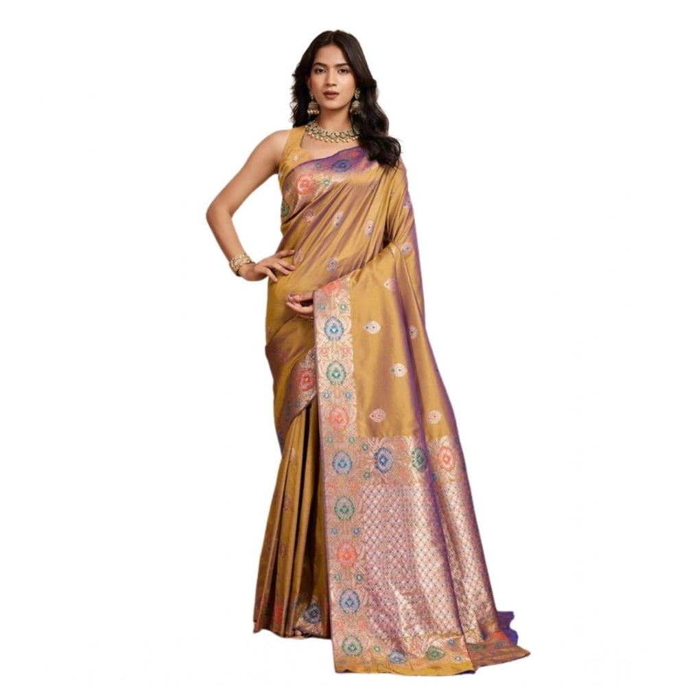 Women's Faux_Banarasi_Silk Woven Saree With Unstitched Blouse 5.5Mtr (Mustard) - VANSHELLE